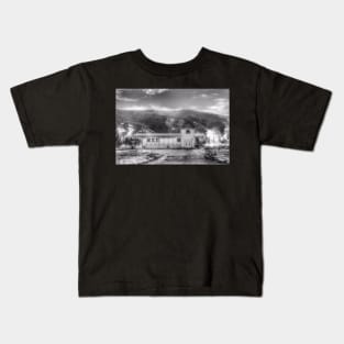 Old Country Church - Black And White Kids T-Shirt